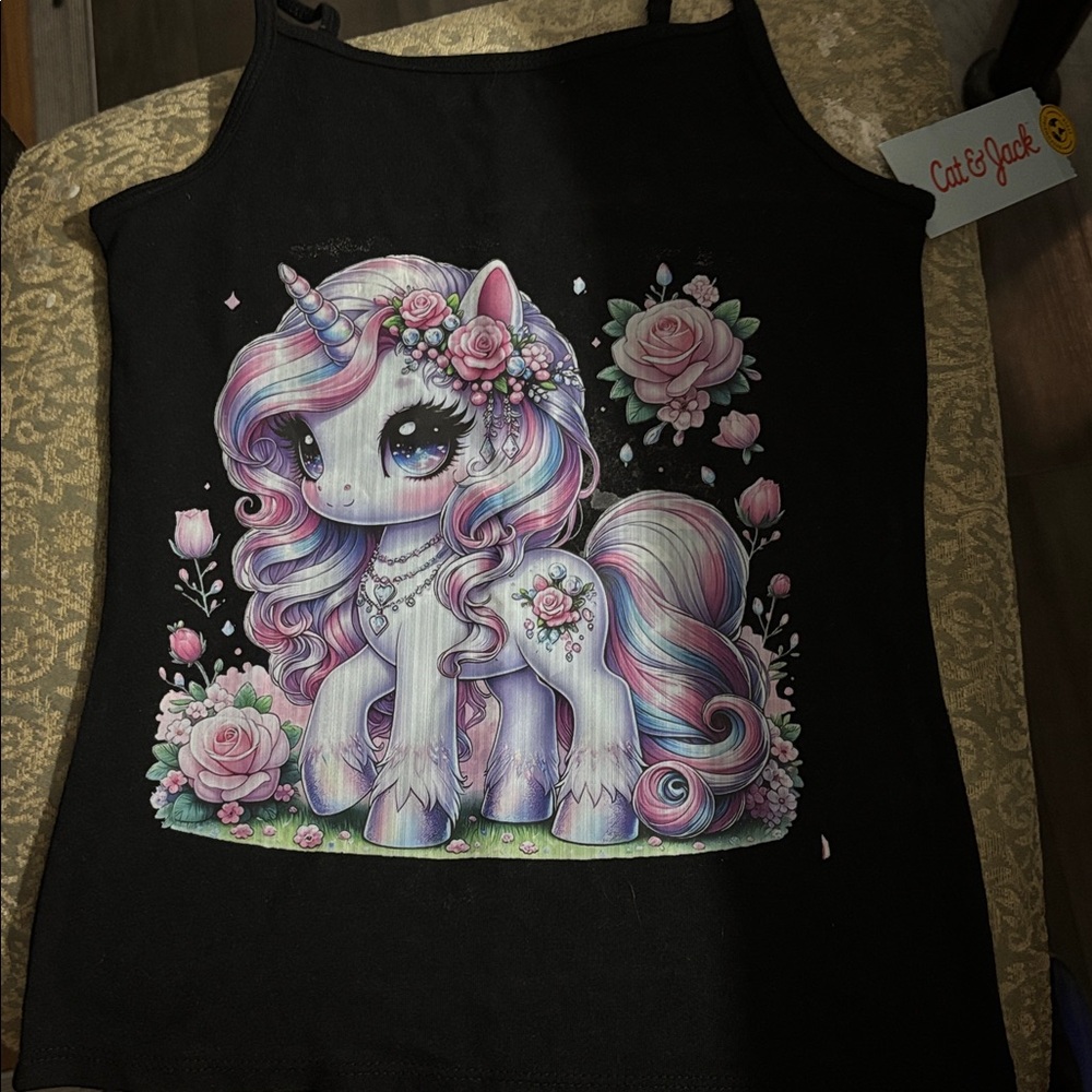 Cat & Jack Black Tank Top with Pastel Unicorn Design